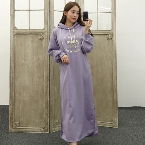 라이프 오버핏기모 후드 롱원피스 홈웨어
