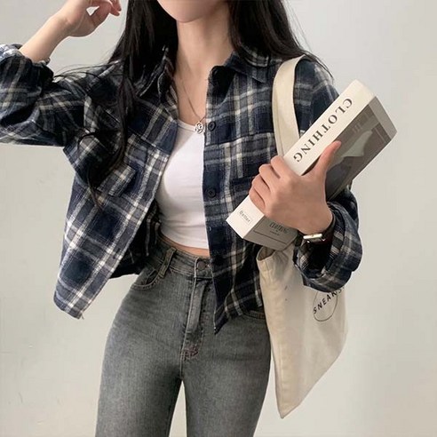어반룩북 숏 긴팔 체크 루즈핏 조세핀 셔츠