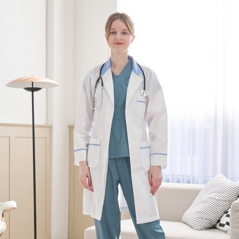 소라배색 의사가운 면혼방-(여성용 약사 식품위생 공장위생 급식실 산업유니폼 양방 한의사)