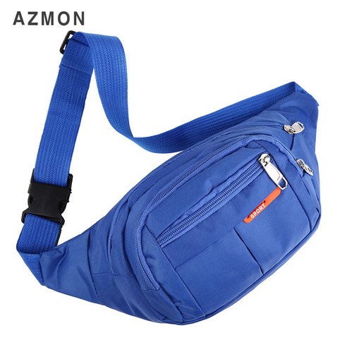 AZMON 캐주얼 원컬러 멀티포켓 미니힙색 다용도 스포츠 웨이스트백 2.5L, 블루, 1개