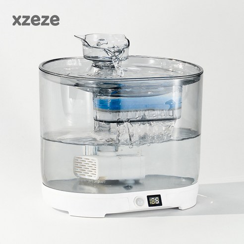 XZEZE 반려동물 정수기 무선+스마트센서 저소음 강아지 고양이 급수기, 1개, 흰색투명
