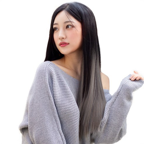가발위드 붙임머리 옴브레 부분 가발 스트레이트 10cm 5피스 1세트상품, 투톤(블랙+애쉬그레이)
