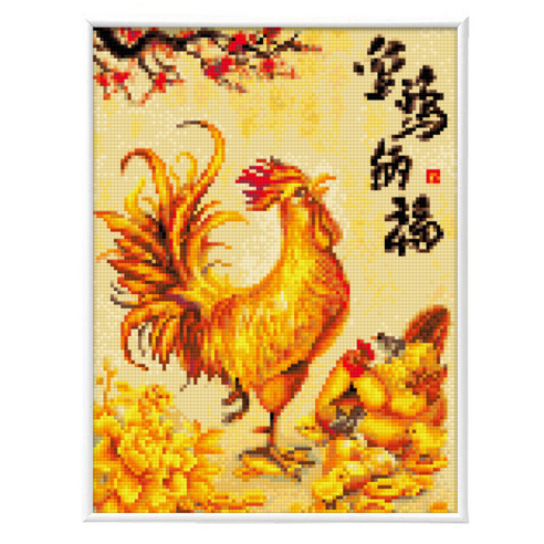 블링블링 보석십자수 슬림액자패키지 (AB+원형) 30x40cm, 1세트, BL3040-070 (재물가득황금닭)