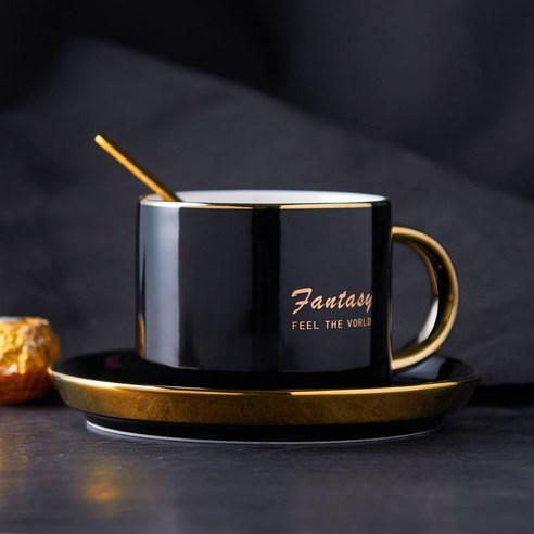 DFMEI 가볍고 고급스럽고 우아한 커피 컵 유럽 스타일의 작은 고급 컵과 접시 세트 절묘한 영국 세라믹 가정용 고급 컵, DFMEI 검은색
