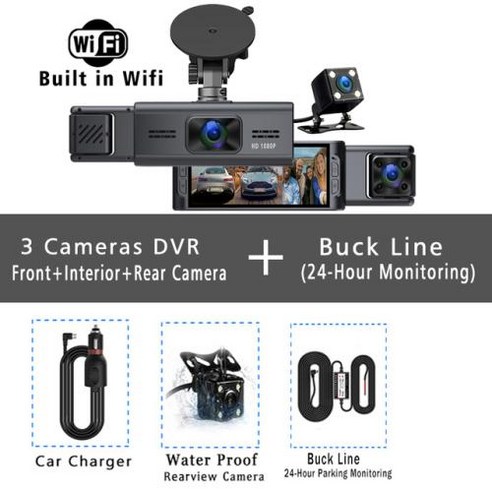 3채널블랙박스 차량용 DVR 대시 카메라 와이파이 3 채널 1080P 렌즈 캠 차량 비디오 드라이브 녹음기 인테리어 미니 소형 블랙 박스, [02] 3 Lens DVR-BL, 2) 3 Lens DVR-BL