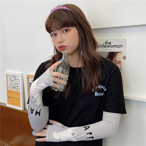 DFMEI 아이스 슬리브 여성용 암가드 슬리브 선스크린 아이스 실크 프린트, DFMEI 하하 꼬맹이