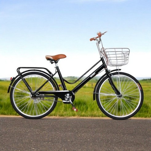LEHR 클래식 자전거 여성용 빈티지 성인 출퇴근 바구니 24인치 26인치, 6단 기어, 1개, C. 다크나이트 블랙 26인치, 179cm