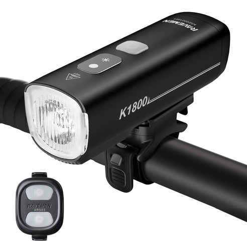 RAVEMEN K1800 AI 자전거 라이트 전조등 AI야간 라이딩 모드 5000mAh 1800루멘, 1개, 블랙