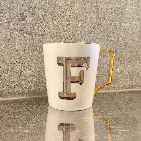 위플립 골드 이니셜 알파벳 머그컵 350ml, F, 1개