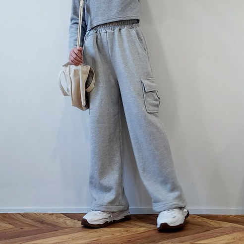 기모 스트링 주니어 와이드 카고 팬츠