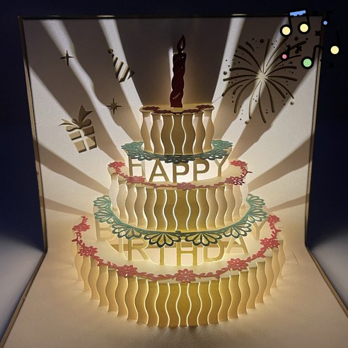 멜로디 입체 팝업카드 생일축하 3D 케이크 모양 생일선물, 6. 생일파티(골드)