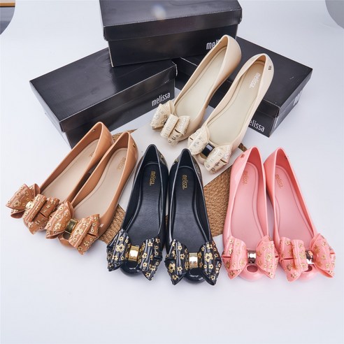 미니멜리사 토오픈 핫피스 골드 리본 샌들 굽높이 속굽 단화 여성 비치화