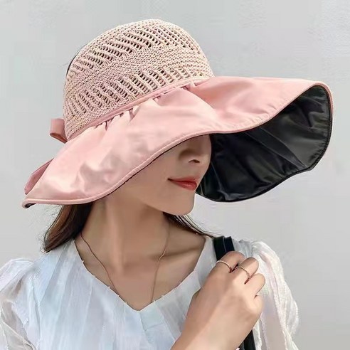 새 리본 블랙 캡 벙거지 캡, 조절 가능, 핑크