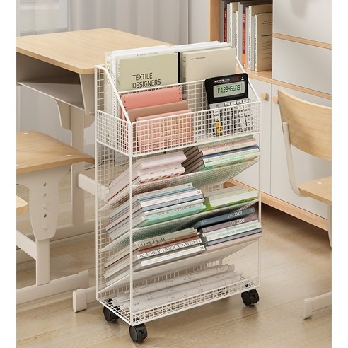 북웨건 책꽂이정리함 철제 이동식 간이 책상서랍 5단 북트롤리 학습트롤리 책수레, 블랙