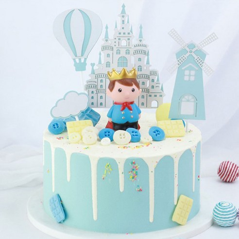생일축하케이크 토퍼, (총5P)블루왕자케이크토퍼