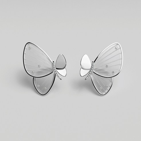 뉴 나비 기질 귀걸이 실버 바늘 미니 디자인 감각 실버 귀걸이, 투명한 모양