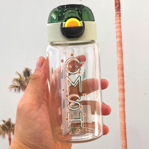 DFMEI 새로운 밀짚 컵 대용량 유리 스포츠 병 야외 병 핸디 컵, DFMEI 초록, 415ml