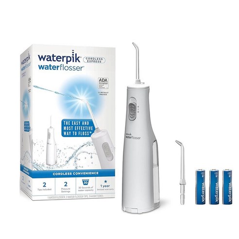 Waterpik 무선 배터리 치간 구강세정기 편리한 휴대용, 1) AA 배터리  화이트