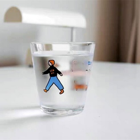 한국어 캐릭터 유리 물컵 커플, 신형 워킹 걸 유리컵, 201-300ml