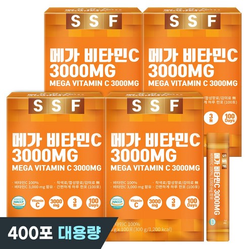 순수식품 비타민씨 100프로 3000 비타민C 4박스 분말 스틱 파우더, 3g, 400개