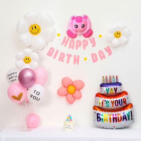 [피앤비유니티] 캐릭터무광데이지 생일케익풍선세트 스탠드형, 1세트, 21)하츄핑 무광데이지생일풍선세트
