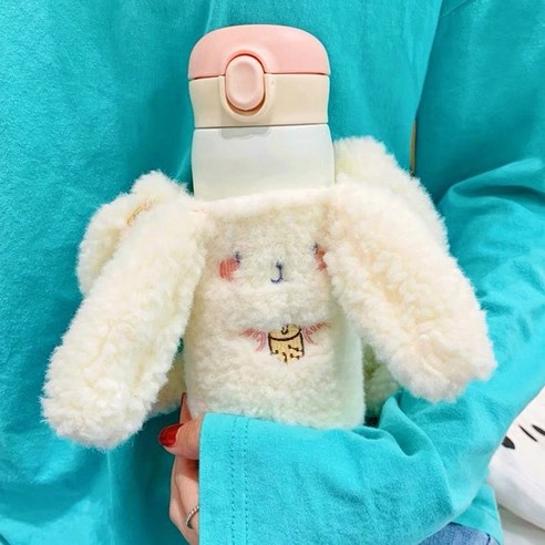 [LM] 거품 우유 차 보온병 병 곰 오리 플러시 커버 스트랩 절연 스테인레스 스틸 여행 물 진공 컵 선물, {"크기":"420ml"}, Beige