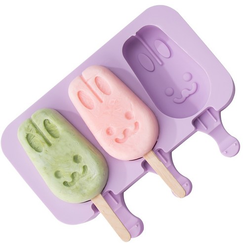 눈사람 실리콘 크리 에이 티브 만화 귀여운 토끼 곰 발 타원형 아이스크림 금형 아이스 캔디 DIY, 토끼+아이스크림 50개
