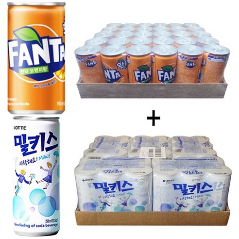 환타오렌지 190ml(30캔) + 밀키스 250ml(30캔), 60개, 190ml