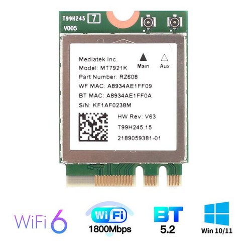 휴대용 와이파이 에그 포켓와이파이 1800Mbps WiFi 6E 블루투스 52 MediaTek MT7921k 트라이 밴드 24G5G6G 6 무선 카드 80211AX Windows, 1.MT7921k Card