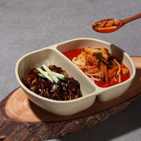 [짬짜면 그릇] 짜장면 짬뽕 탕짜면 자장면 중국집 반반 멜라민 짬짜 면기, 2개, 마블