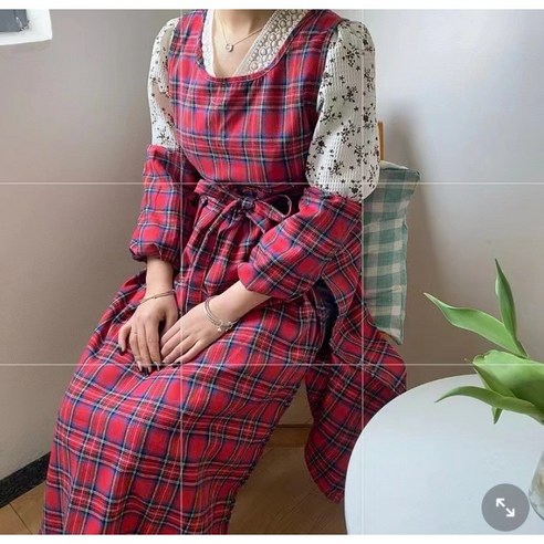 면 마 앞치마 패션 원피스 베이킹 미술 네일아트 작업복 턱받이, 붉은색과 파란색 격자