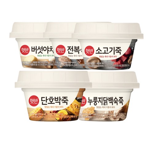 (상온)[비비고]죽280g/10종세트/누룽지닭백숙2 전복2 버섯야채2 소고기2 단호박2, 20개, 267g
