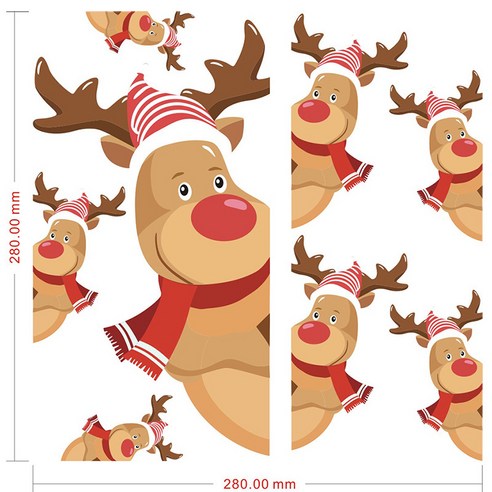 DIRUN 스티커 크리스마스 벽 스티커 자체 접착 크로스 보더 2020 크리스마스 엘크 냉장고 스티커 침실 장식 사슴 유리 창 스티커, {"사양":"JH1002A(28*28cm)"}