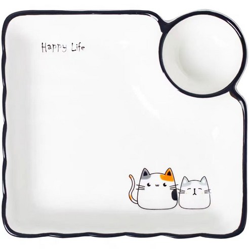 ASURE 고양이 패턴 스시나눔접시 캐릭터 도자기 접시, 1개