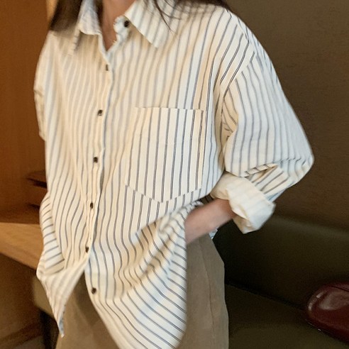 메이드제이 여성용 남친핏 스트라이프 루즈핏 남방 SH1023