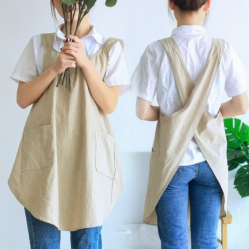 NENAI 크로스 어깨끈 앞치마, 베이지