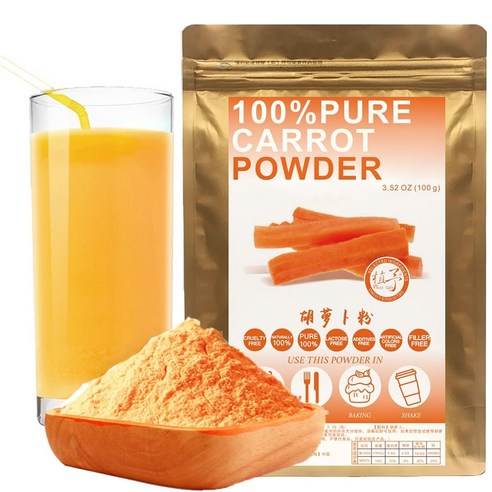 Plant Gift 100% Pure Carrot Powder Powder 胡萝卜粉 Natural Carrot Flour Great Flavor for Drinks Smoo, 1개