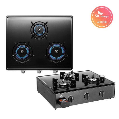 SK매직 3구 가스렌지 GRA-910SR 전면배터리 안심센서 4단계화력조절 에코버너채용-당일발송, LNG, GRA-910SR 택배배송