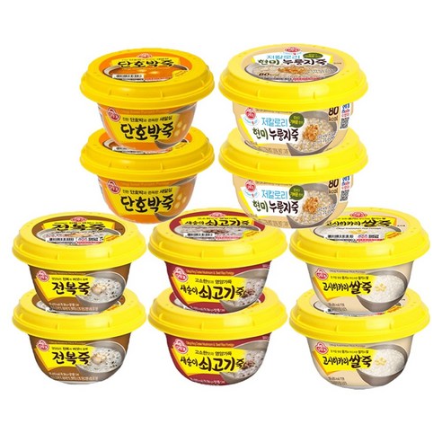 오뚜기 용기죽 5종 2개씩 전복죽+단호박죽+새송이쇠고기죽+고시히카리쌀죽+현미누룽지죽, 1세트, 2.71kg