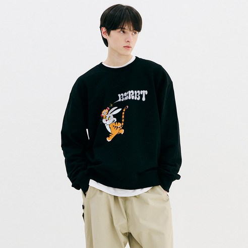 비에스래빗 2324 BSRABBIT BSRBT TIGER RABBIT CREWNECK BLACK 스노우보드 크루넥 티셔츠 스웻 셔츠 맨투맨