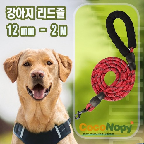 코코노피 강아지리드줄 목줄 강아지산책줄 소형견 중형견 대형견 애견 반려견 로프 리드줄 [ 12mm - 2 M }, 레드, 1개