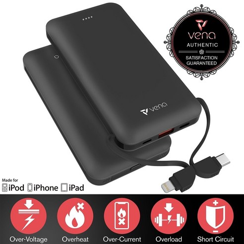 Vena 파워뱅크 [10000mAh] 라이트닝/USB C 케이블 PD 외장형 백업배터리 팩, For Google Pixel 5/5a 5G