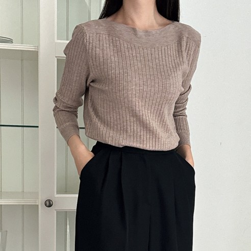 바이엘라 여성 보트넥 니트 긴팔 니트티 1P