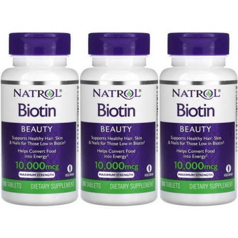 Natrol Biotin 나트롤 비오틴 10000mcg 칼슘 66mg 100정 3병, x, 1개, 100개