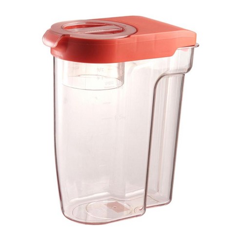 계량컵이 통합된 2L 쌀 저장용 디스펜서 플라스틱으로 만든 BPA 프리 시리얼 용기, 빨간, BPA 무료 PP 및 PS 플라스틱