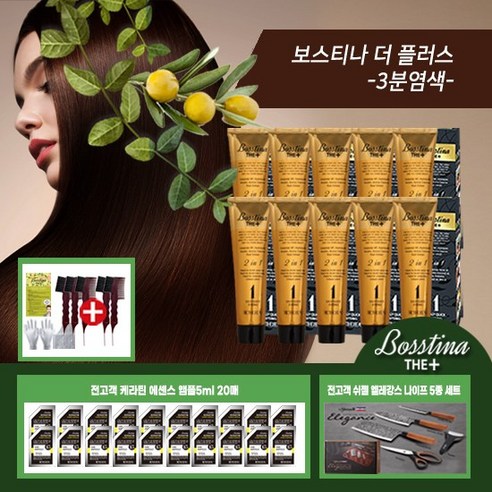 [KT알파쇼핑]전고객 쉬젤나이프5종! 보스티나 더 플러스 염색제10+앰플20+빗5, 자연갈색, 자연갈색