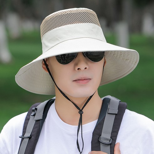 단색 모자 여름 차양 야외 통기성 선 스크린 모자 남성 어부 모자 등산 낚시 태양 모자, 평균 코드, 베이지