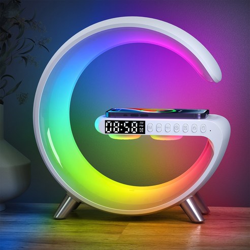 PYHO 고속 무선충전 무드등 감성 스마트 led 시계조명 블루투스스피커, 1개, 흰색