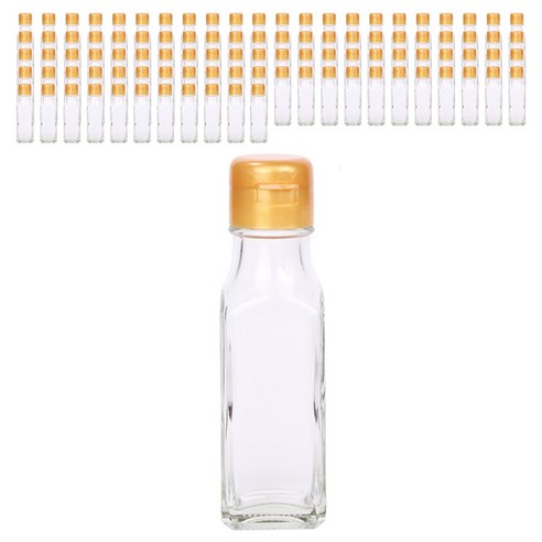 가인글로벌 사각기름병75FN 투명 유리병, 원터치캡(소) 골드, 100개, 75ml