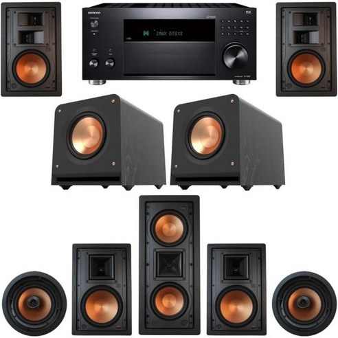 Klipsch 7.2 in-Wall System with 2 R-5800W II 1 R-5502W CDT-5800C R-5650S RP-1000SW ONKYO-TX-RZ50, Klipsch 7.2 in-Wall System wit